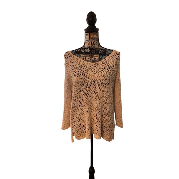 J Jill Women's Blush Pink White Layering 3/4 Sleeve Beach Wear Sweater Sz M - Picture 2 of 16